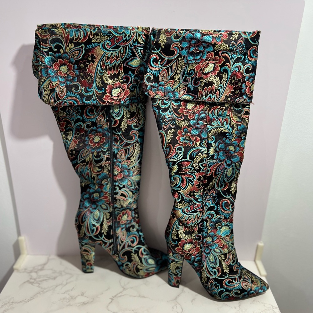 Bamboo Paisley Over The Knee/Thigh High/Fold Over Boot -- EU39/US 9 - Picture 2 of 11